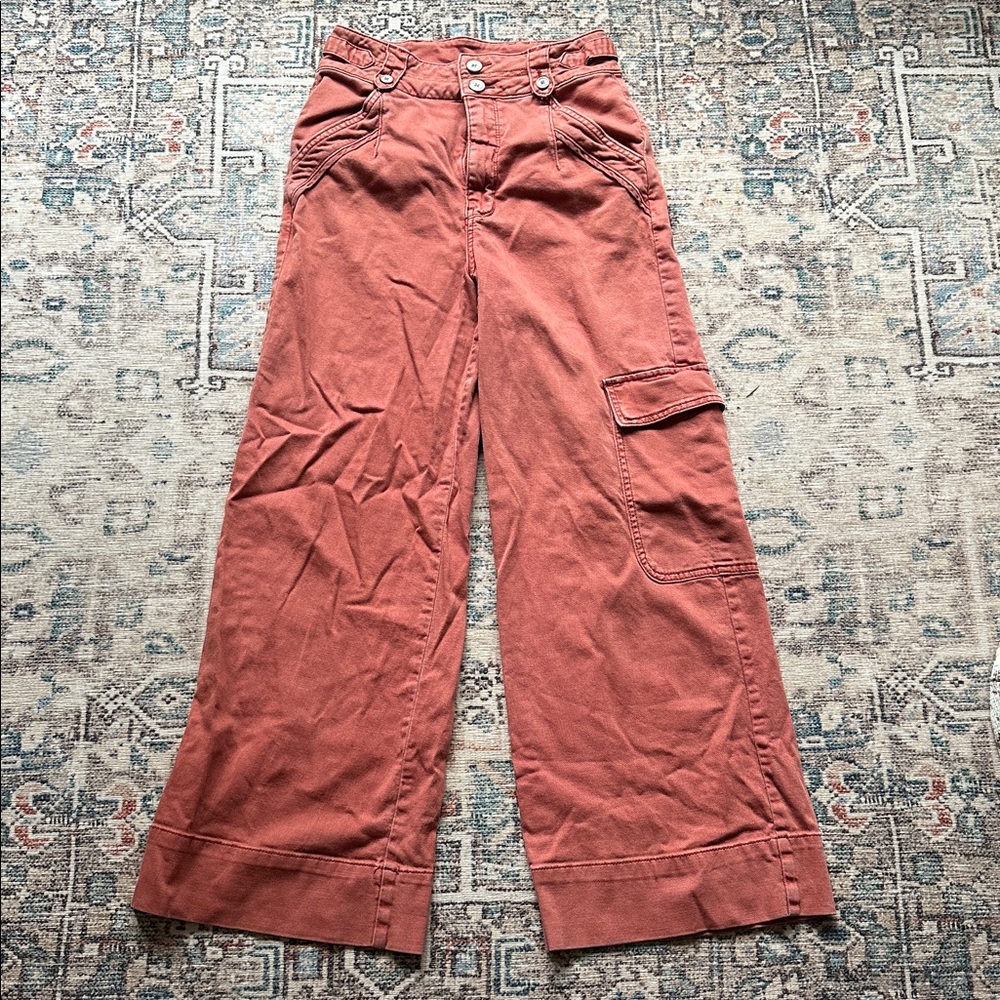 Anthropologie Pilcro Cargo Pants size 28 rust orange red wide leg 6 utility